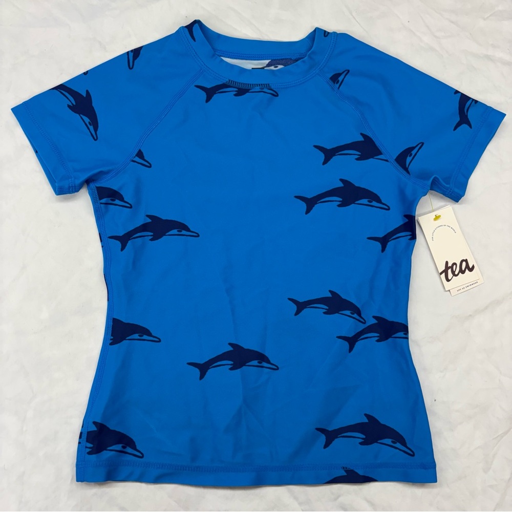 NEW Tea Collection‎ Blue Navy Dolphin Swim Top Rashguard Size 8 NWT